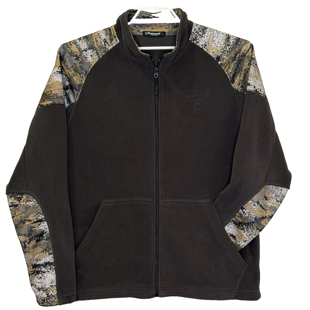 Huntworth Digital Camo Brown Fleece Full Zip Jacket Mens Size Large Outdoor